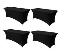 Obstal 6ft Stretch Spandex Table Cover - 4 Pack Universal Rectangular Fitted Tablecloth Protector for Wedding, Banquet and Party, Black
