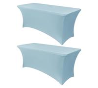 Obstal 6Ft Stretch Spandex Table Cover for Standard Folding Tables - 2 Pack Universal Rectangular Fitted Tablecloth for Party, Banquet, Events, Trade Show (Dusty Blue, 72L x 30W x 30H Inches)