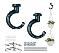 OBSTKUCHEN Large Swag Ceiling Hooks Heavy Duty Swag Hook with Hardware for Hanging Plants Ceiling Installation Cavity Wall Fixing (2, Black)