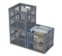 Obstnny 3-Pack Collapsible Plastic Milk Crate, 18 L Square Folding Storage Crates, Grey