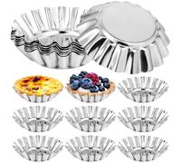 OBTANIM 20 Pcs Stainless Steel Mini Tart/Pie Pans, 3 Inch Small Tart/Pie Pan Portuguese Tart Baking Mold Mini Tart/Pie Tins for Baking Supplies