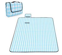 OBTANIM Extra Large Picnic Blanket 60 x 80 Inch Waterproof Foldable Beach Blankets Outdoor Picnic Mat for Camping Grass Lawn Park Music Festival Party Accessories (Blue and White)