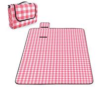 OBTANIM Extra Large Picnic Blanket 60 x 80 Inch Waterproof Foldable Beach Blankets Outdoor Picnic Mat for Camping Grass Lawn Park Music Festival Party Accessories (Red and White)