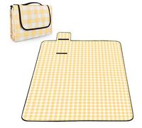 OBTANIM Extra Large Picnic Blanket 60 x 80 Inch Waterproof Foldable Beach Blankets Outdoor Picnic Mat for Camping Grass Lawn Park Music Festival Party Accessories (Yellow and White)