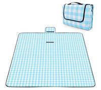 OBTANIM Extra Large Picnic Blanket 80 x 80 Inch Waterproof Foldable Beach Blankets Outdoor Picnic Mat for Camping Grass Lawn Park Music Festival Party Accessories (Blue and White)