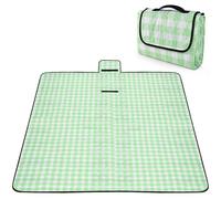 OBTANIM Extra Large Picnic Blanket 80 x 80 Inch Waterproof Foldable Beach Blankets Outdoor Picnic Mat for Camping Grass Lawn Park Music Festival Party Accessories (Green and White)