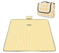 OBTANIM Extra Large Picnic Blanket 80 x 80 Inch Waterproof Foldable Beach Blankets Outdoor Picnic Mat for Camping Grass Lawn Park Music Festival Party Accessories (Yellow and White)