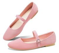 Obtaom Mary Jane Flat Shoes Round Toe Ballet Flats for Women Dressy Fabric Business Flats Comfortable Classic Strap Flats for Office, Dirty Pink, 2 UK