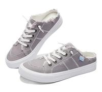 Obtaom Women Canvas Mules Memory Foam Clipper Fashion Sneakers Comfortable Slip-On Mule Backless Holiday Shoes, Grey, 4.5 UK