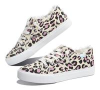 Obtaom Women's Play Fashion Sneaker White Color Washed and Leopard Canvas Slip on Shoes, Pink Leopard Print, 5 UK