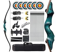 OBTOUTDOOR Black Hunter Original Recurve Bow and Arrow Set, Adult, Right Hand, 60" 20-60 lbs, Wooden Riser with Carbon Arrows and Bow Case for Outdoor Shooting Competition