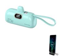 Obucuredusk 5000mah Mini Portable Charger Power Bank for Phone, 22.5w USB-C Wireless Power Bank with Built-In Connector, Lcd Display Battery Cell Phone Portable Power, For iPhone 16/AirPods(Green)