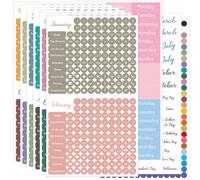 Obujopal 1917 Pcs Planner Stickers, Monthly Weekly Daily Calendar Stickers for Diary Bullet Journal Notebook, Monthly Weekly Headings, Dates, Icons, 1/5 inch Dot Stickers, 9 Sheets Washi Stickers