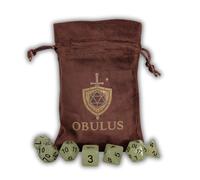 OBULUS - Set of 7 RPG Polyhedral Dice (D4-D6-D8-D10-D12-D20-D%) - Glow-in-the-Dark Green Roleplay Dice with Velvet Pouch - Accessories DND, Pathfinder, JDR, Table Games
