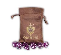 OBULUS - Set of 7 RPG Polyhedral Dice (D4-D6-D8-D10-D12-D20-D%) - Purple Glitter Roleplay Dice with Velvet Pouch - Accessories DND, Pathfinder, JDR, Table Games