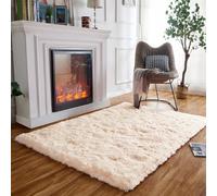 Obundi Beige High Pile Fluffy Rugs 80x120cm Non Slip Rug for Bedroom | Washable, Durable use, Non shedding, Shaggy, 14cm pile height, Long plush, for living room, bedroom, kids room, bedside