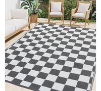 Obundi Outdoor Patio Rugs, Checkered Waterproof Plastic Rug, Foldable Grey And White Rug, Geometric Area Rugs, Outdoor Mat for Summer Garden,Camping,Beach,Picnic,Backyard(Grey White,120×180 cm)