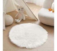 Obundi Round Rugs for Bedroom-60cm,Small Fur Rugs for Kids Room,Machine Washable Rug,Thick Circle Living Room Rug,Soft Higt Pile Sheepskin Carpet for Lounge Room,White
