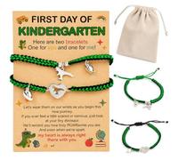 OBUSATT Back to School Gifts Mommy and Me Dinosaur Bracelets Mother Son Matching Bracelets Adjustable Braided Wristbands with First Day of Kindergarten Inspirational Card for Boys Girls Jewelry Gifts