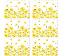 OBUSATT Spring Placemats Set of 6 Yellow Daisy Plastic Table Mats Daisy Bees Place Mats Yellow Floral Table Decoration for Indoor Outdoor Party Kitchen Dining Decoration