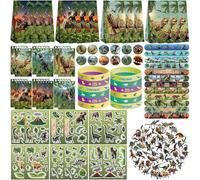 Obussgar Dinosaur Party Favour Supplies including Dinosaur Gift Bags, Stickers, Badges, Wristbands for Dinosaur Theme birthday party