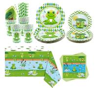 Obussgar Frog Birthday Party Decorations - Frog Party Supplies including Plates, Cups, Napkins, Straws, Tablecloth - Serves 20
