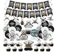 Obussgar Gun Birthday Party Decorations - Gun Party Supplies including Happy Birthday Banner, Spirals, Cake Toppers, Table Centerpieces, Balloons (LQ)