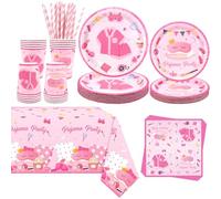 Obussgar Pajama Birthday Party Decorations - Pajama Party Supplies including Plate, Cup, Napkin, Tablecloth - Serves 20