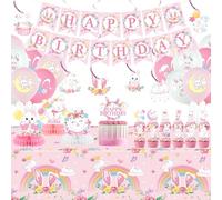 Obussgar Pink Bunny Birthday Party Decorations for Gilrs - Rabbit Party Supplies including Happy Birthday Banner, Spirals, Cake Toppers, Table Centerpieces, Balloons (LQ)