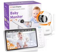 OBVHNUA 5” HD Display Baby Monitor with Camera and Night Vision 355°/90° Tilt Camera 720P Secure Non-WiFi 300m Range X4 Zoom 2-Way Audio 15-Hour Battery for Parents’ Safe Monitoring