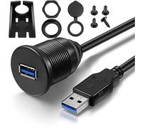 OBVIS USB 3.0 Male to USB 3.0 Female AUX Flush Mount Car Mount Extension Cable for Car Truck Boat Motorcycle Dashboard Panel -(6 Feet - 2 Meter) - Black
