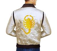 OBX Fashion Mens Quilted Satin Ivory White Golden Embroidery Bomber Jacket, White - Golden Embroidery Bomber Jacket, L