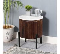 ocala white marble and wood side table in dark mahogany