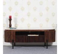 ocala white marble and wood tv stand in dark mahogany