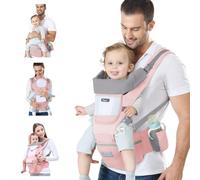 Ocanoiy Baby Carrier Newborn to Toddler Baby Wrap Carrier with Hip Seat Lumbar Support Adjustable One Size Fits All Toddler Infant Baby Holder Carrier 360 All Seasons (Pink)