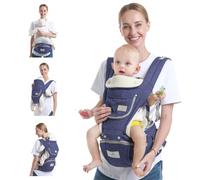 Ocanoiy Baby Hip Seat Carrier, Baby Waist Stool for Child, Ergonomic Baby Carrier with Hip Seat, Kangaroo Pocket Front and Back, Infant Holder, 3-36 Months (Dark Blue)