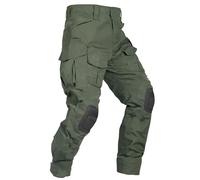 OCANXUE Men’s Tactical Pants with Knee Pads Camo Cargo Pants Waterproof Hiking Pants 10 Pockets No Belt, Army Green, 32