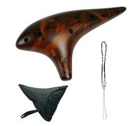 Ocarina 12 Hole Alto C, Ceramic Portable Flute with Song Book Neck Strap Display Stand, Smokey Straw Fired Musical Instrument for Adults Beginners Gift