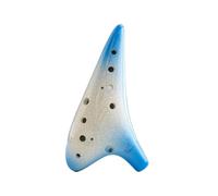Ocarina 12 Hole Ocarina Ceramic Vessel Flute Crackle Pattern Wind Musical Instrument with Simple Music Score Rope for Beginners(Blue-white)