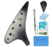 Ocarina,12 Hole Ocarina Instrument,Ice-crack Alto C Ceramic Ocarina With Song Book for Beginner(Gradient Black)