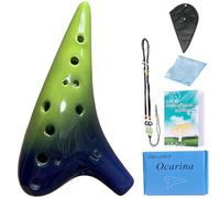 Ocarina,12 Hole Ocarina Instrument With Song Book for Beginner,Alto C Ceramic Ocarina(Green & Blue)