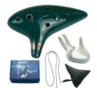 Ocarina 12Note Alto C Ceramic Ocarina Instrument With Songbook Neck String And Carrying Case(Dark green with box)