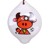Ocarina， Chinese 12 Zodiac 4-hole SC Ceramic Ocarina, Creative Cartoon Animal Pattern Circular Wind Instrument(White B)