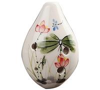 Ocarina， Vintage Painted Flowers 6-hole SC Ceramic Ocarina, Creative Drop-shaped Beginner's Round Flute(Lotus B)