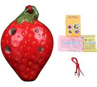 Ocarinas Creative Fruit-Shaped 4-Hole Tweeter Terracotta Ocarina, Strawberry Lemon-Shaped Beginners Practice Wind Instruments, Packing Box+Lanyard+Teaching Materials(Rot)