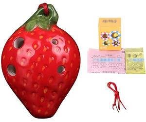 Ocarinas Creative Fruit-Shaped 4-Hole Tweeter Terracotta Ocarina, Strawberry Lemon-Shaped Beginners Practice Wind Instruments, Packing Box+Lanyard+Teaching Materials(Rot)
