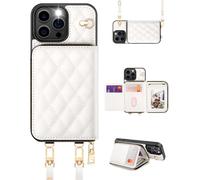 OCASE for iPhone 16 Pro Max Case, PU Leather Crossbody Zipper Wallet Case with Wrist Strap Lanyard, Kickstand, RFID Blocking Card Slots, Shockproof Phone Cover for 6.7 Inch 16 Pro Max, Argyle White