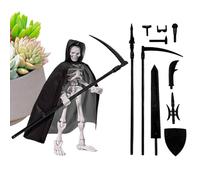 Ocastuted Skeleton Toy Figure, Skeleton Action Figure Toy, Multi Joint Skull Action Sculpture, Poseable Figure with Hat, Cloak and Battle Tool Assembly Model for Boys Girls