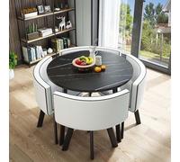 OCAZI Kitchen Dining Table Set Round Breakfast Bar Round Furniture Table and Chair Set Round Conference Table, 1 Table and 4 Chairs 5 Piece Set for Dinning Room/Kitchen #13 80x75cm/31.5x29.5in(WxH)