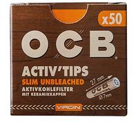 OCB 18666 ActivTips Slim Unbleached-7 mm-Virgin-Activated Carbon Filter with Ceramic Caps-5 x 50 250 Pieces, Paper